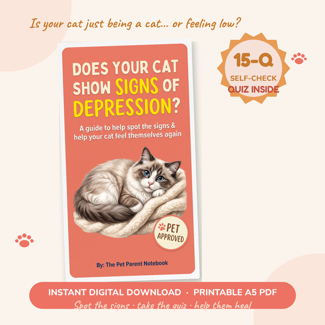 Does Your Cat Show Signs of Depression? | Signs, Self-Check Quiz & What to Do | Printable A5 PDF